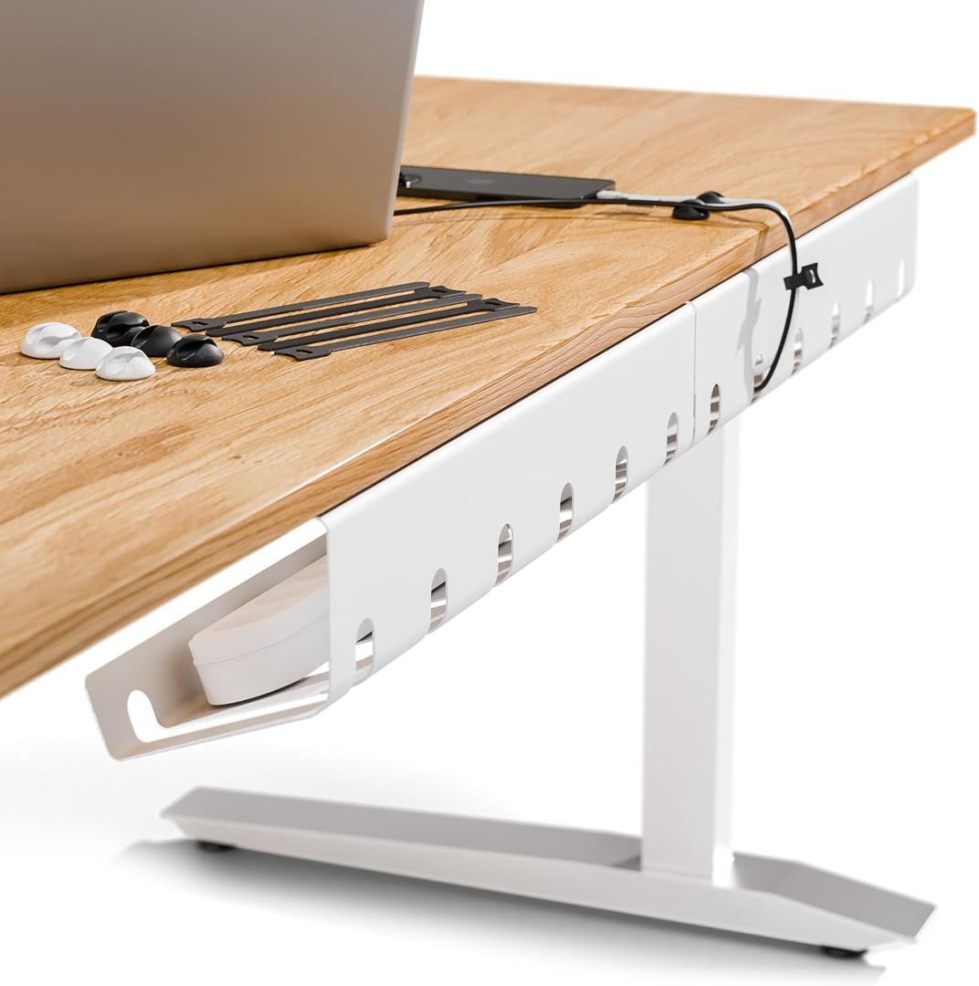 PAMO Cable Management Under Desk for Easy mounting Under-Table I Set of 2 - with 10X Cable Ties I Desk Organizer for Office/Home Office Table Thoughtful Cable Tray Holder