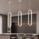 Modern Ring Chandelier LED Dimmable Ceiling Light for Living Room Kitchen Island Staircaes Silver, 20in x 7.9in x 70in