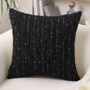 Textured Boucle Pillow Covers 20x20 Neutral Striped Throw Pillows Soft Modern Farmhouse Pillow Cases, 1pc Decorative Accent Square Couch Cushion Cover for Bed Chair Living Room, Black