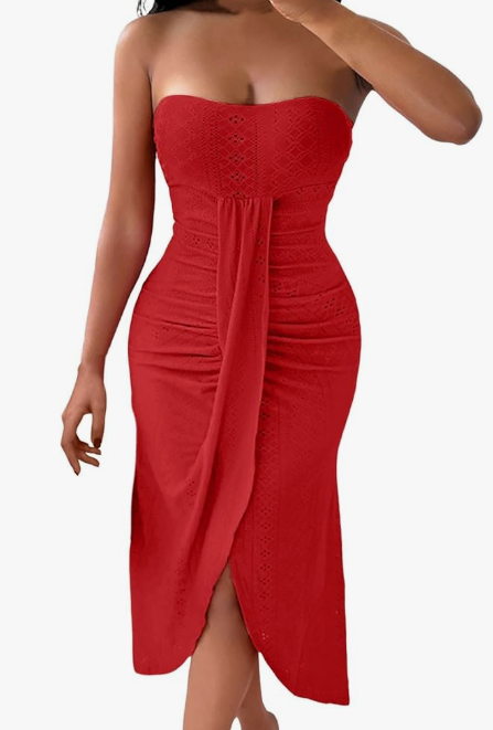 Summer Dresses for Women Hollow Out Strapless Neckline Asymmetric Hem Dress Casual Beach Dress for Women's Dresses, Size S