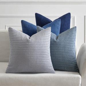 MIULEE Blue Decorative Pillow Covers 18x18 Inch Set of 4 Boho Western Farmhouse Home Decor Couch Throw Pillows Summer Coastal Corduroy Pillowcases Industrial for Sofa Living Room Bed