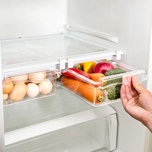 2 Pcs Clear Fridge Drawer Organizers, Refrigerator Storage Container for Deli Meat Lunch Meat Cheese Yogurt Can Fruit Vegetable, Refrigerator Shelves Under Shelf Drawer, Pull Out Accessories