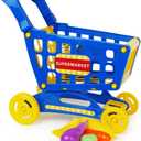 Boley Educational Toy Shopping Cart - Supermarket Playset with Included Grocery Cart Toy and Pretend Food Accessories - Perfect for Kids, Children, Toddlers Learning Development (Blue)