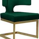 Meridian Furniture Alexandra Collection Modern | Contemporary Upholstered Dining Chair with Durable Metal Base, 22" W x 22" D x 29" H, Green Velvet, Gold