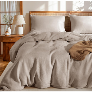 LBRO2M 100% France Linen Duvet Cover Set 3 Pcs Natural Flax Duvet Cover Set 2 Pillowcase 1 Duvet Cover with Zipper (Linen Queen)