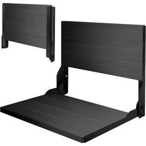 Teak Shower Bench, Folding Shower Chair Wall Mounted, Wood Folding Shower Seat, Teak Shower Bench for Inside Shower, 20 Inch Wide, 500 lbs Capacity (All Black, 20'' W x 16'' D x 20'' H)