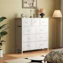 DUMOS Dresser for Bedroom, Storage Organizer with 9 Drawers, Chest of Drawers with Fabric Bins, Sturdy Metal Frame, Wood Tabletop for Guest Room, Closet, Entryway, White, 11.8"D x 39.4"W x 39.4"H