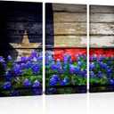 Conipit Texas Wall Art Canvas Texas Flag Pictures Prints Bluebonnet Painting Artwork for Home Office Decor Gallery Wrapped 16"x32"x3pcs