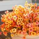 Fall Flowers Artificial Mums for Outdoors, 20 Bundles UV Resistant Silk Fake Daisy with Eucalyptus Leaves No Fade Greenery for Porch Patio Garden Front Door Fall Decoration(Orange and Yellow)