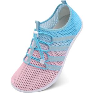 JIASUQI Athletic Hiking Beach Water Shoes Barefoot Aqua Swim Sports Walking Shoes for Women Men (6-7 Women/5-6 Men, Mesh Pink Blue)