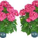QIANYUN Artificial Hydrangea Tree 29" Tall (Set of 2), Faux Pink Hydrangea Plant in Pot, Realistic Artificial Plant for Indoor Outdoor Porch, Patio, Balcony Decor, Pink
