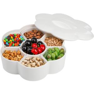 ZOOFOX Divided Serving Dish with Lid, Melamine Appetizer Tray with 7 Removable Compartment, Snacks Bowls for Chips and Dip, Veggies, Candy and Nut