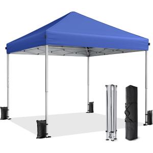 10x10 Pop Up Canopy, Portable Instant Canopy Tent with Carry Bag, 4 Sandbags and 8 Stakes for Outdoor Events, Parties & Camping - Blue