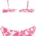 VOLAFA Women's Triangle Bikini Set Swimsuit Print Push Up Elastic Tie String Top Ribbed Two Piece Bathing Suit (Pink, S)