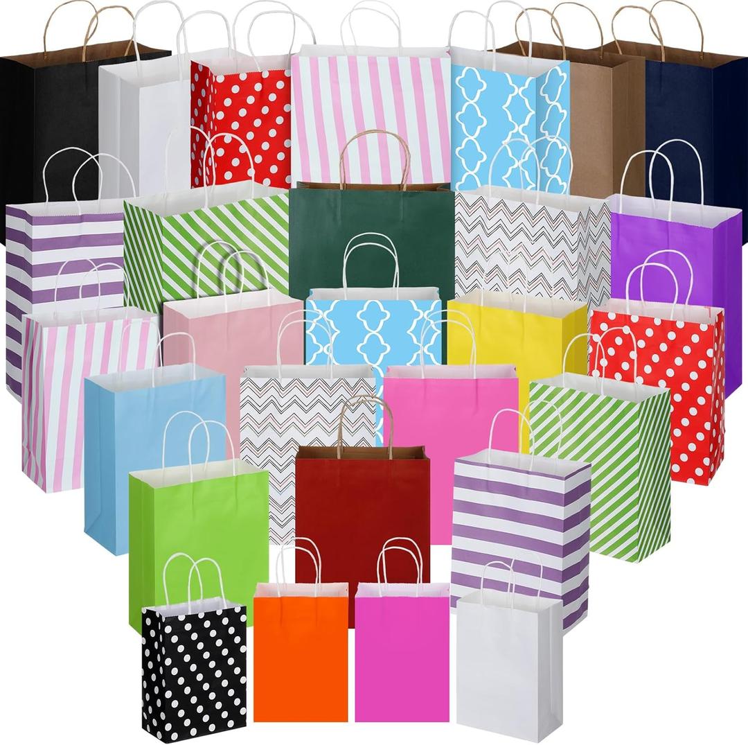 Tenceur 28 Pcs Gift Bags Assorted Sizes Paper Gift Bags Bulk Party Favor Bag with Handle for Wedding Valentine's Day Birthday Shopping Christmas, 8.3" Small, 10.6" Medium, 12.6" Large (Classic)
