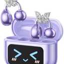 Stylish Open Ear Clip On Earbuds with Removable Butterfly Earring, Clip On Headphones with LCD Touch Screen, Fashionables Open Ear Headphones for Women, Butterfly Earring Purple Earbuds