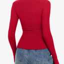 REORIA Womens Long Sleeve Shirts 2025 Fall Trendy Deep V Neck Slim Fit Basic Tops Casual Going Out Top Tee Blouse (XS)