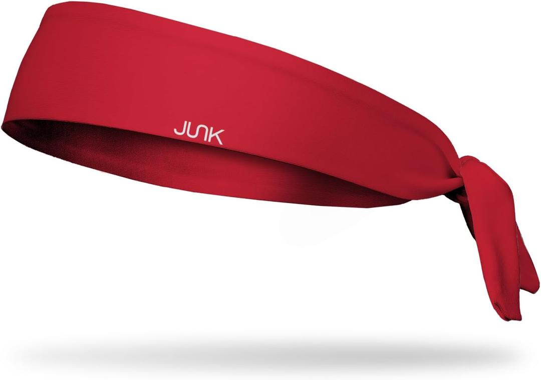 JUNK Brands Flex Tie Headband - Moisture-Wicking, Performance Fabric, Non-Slip, Sports Sweatband for Men & Women (True Red)
