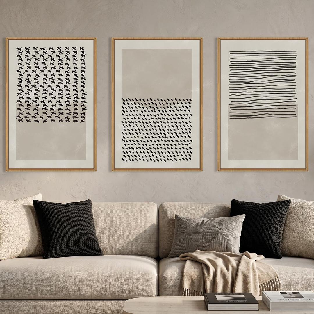 Aurlan Large Minimalist Line Dot Framed Canvas Wall Art Set-16"x24"x3