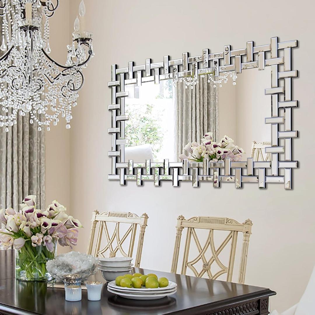 Autdot Large Decorative Mirror, 47'' x 32'' Modern Living Room Mirror with Beveled Glass Frame, Rectangle Accent Mirrors for Wall Decor Dining Room, Entryway, Fireplace, Bathroom