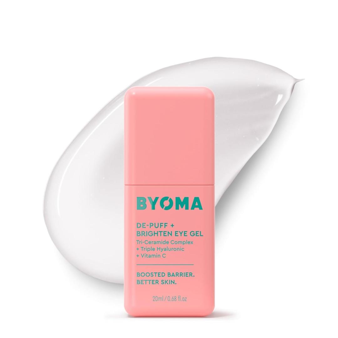 BYOMA DePuff + Brighten Eye Gel  Lightweight Gel Eye Cream for Dark Circles, Puffiness & Wrinkles  Under Eye Cream With Hyaluronic Acid & Vitamin C  Barrier Repair Skincare  0.68 fl. oz