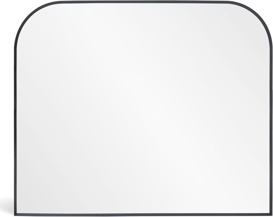 Modern Large Wall Mirror, Modern Mantel Minimalist Home Decor, Brushed Black Metal Framed Arched Mirror for Living Room, Bedroom, Fireplace, Mantle, Entryway, Bathroom, 36" x 30", Black