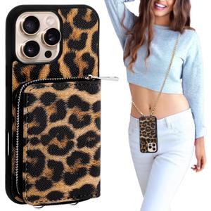 XANGNIER Wallet Case for iPhone 16 Pro Max, RFID Blocking PU Leather Crossbody Phone Purse with Card Holder, Zipper Pocket, Wrist Strap & Adjustable Lanyard for Women 6.9" 5G,Leopard Print