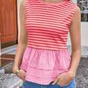 Tankaneo Womens Summer Striped Peplum Tank Tops Pink (L)