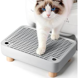 Thereye Cat Litter Box Step, Non-Slip Washable Litter Box Ramp, Anti-Tracking Litter & Easy to Clean, Wooden Base, Filter Function, Compatible with Automatic Litter Boxes for Small and Elderly Cats