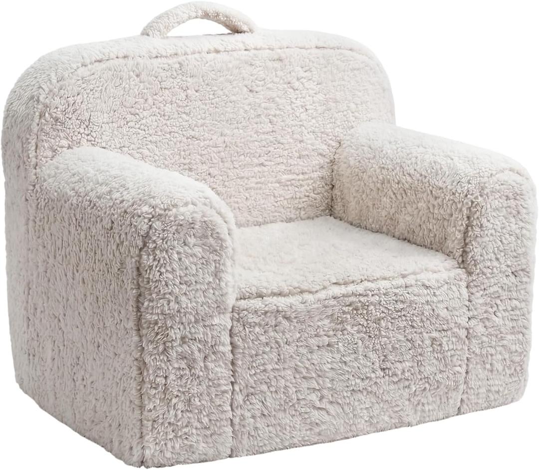 Pterying Toddler & Kids Chair Comfy for 1-3 Years Old, Toddler Couch with Washable Soft Sherpa Cover, Stable High-Resilience Foam Kid Sofa, Light Grey