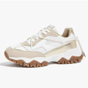 LUCKY STEP Women's Platform Colorful Fashion Sneakers Tennis Retro Colorblock Adjustable Lace Lifestyle Stylish Cute Chunky Dad Casual Walking Shoes
Color: Beige/Gold, Size: 8