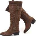 Luoika Women's Extra Wide Calf Knee High Boots, Wide Width Plus Size Knee-High Boots Low Stacked Heel Winter Fall Tall Boots. (Brown1013)