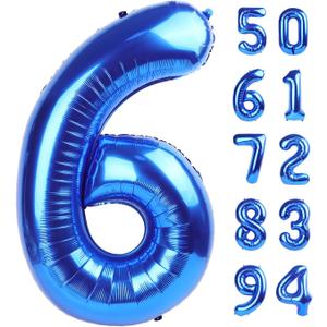 Navy Blue 6 Balloon, Number Balloon 40 Inch, Blue Party Supplies 6th Balloons for Birthday, 6 Birthday Balloon, Number 6 Balloon