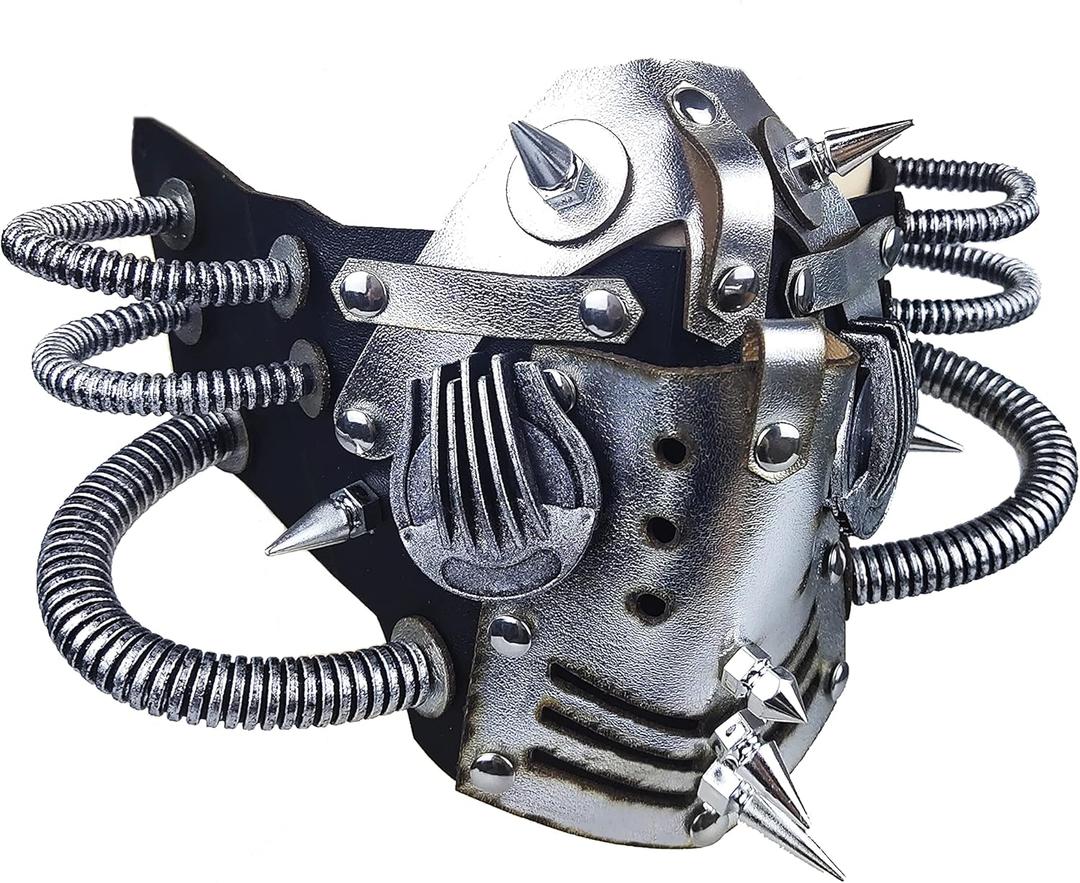 Ubauta DIY Steampunk Leather Mask - Adjustable Cosplay Mask with Rivets for Punk Masquerade, Tubular Design