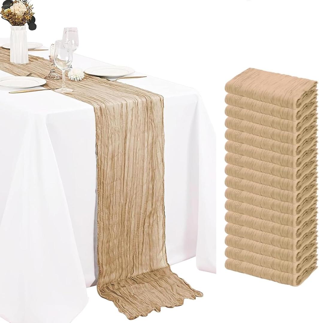 16 Pack Beige Cheesecloth Table Runner 20 x 120 inch Rustic Gauze Table Runner 10FT Sheer Boho Fabric Cheese Cloth Table Runner for Wedding Party Baby Bridal Shower (Ivory)