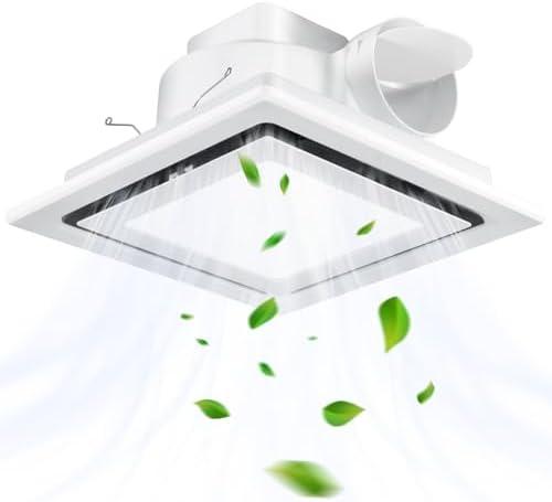 Kirumie Bathroom Exhaust Fan with Light, 110CFM Bathroom Fan with Light 20W 6000K, Quiet Vent with Lever Wire Connectors&Duct, 10 Inch Ceiling Mount Exhaust Fan for Home, Hotel, Office