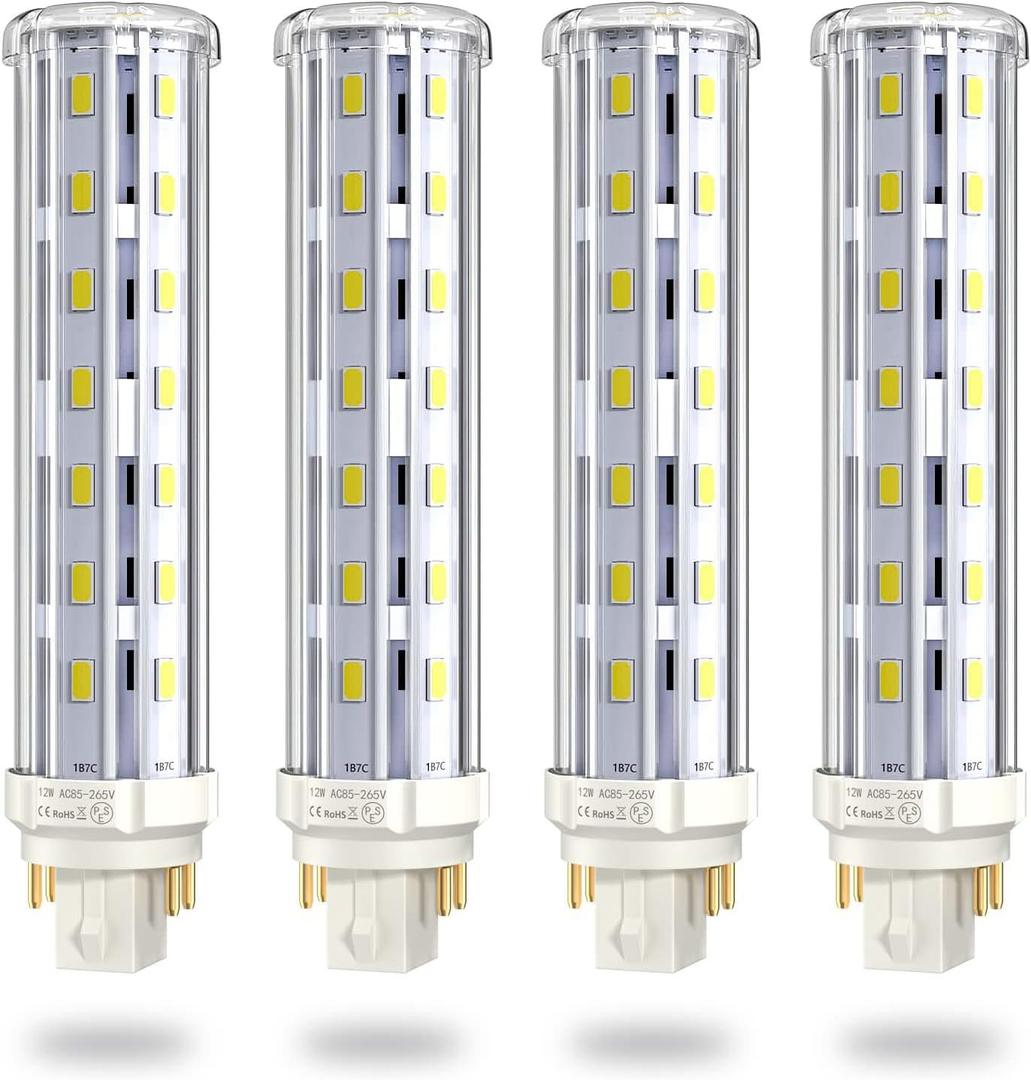 Bonlux 12W GX24Q/G24Q 4-pin Base LED Light Bulb, GX24 LED PL Recessed Light (26W CFL Equivalent) Daylight 6000K for Ceiling Light Downlights (Pack of 4, Remove/Bypass The Ballast)