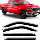 Voron Glass Chrome Trim Tape-on Extra Durable Rain Guards for Dodge Ram 1500 2019-2025 Crew Cab, Window Deflectors, Vent Window Visors, 4 Pieces - 120236