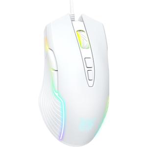 Wired Gaming Mouse, Ergonomic RGB Computer Mouse with RGB Backlight, Adjustable DPI UP to 6400, 7 Programmable Buttons for Windows Vista Linux (White)