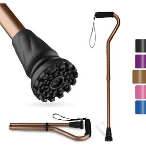 GPTCAMP Walking Cane and Walking Stick for Men Women,Lightweight Folding Canes with Offset Soft Cushioned Handle,Adjustable & Collapsible,Mobility & Leg Surgery Recovery (Brown)