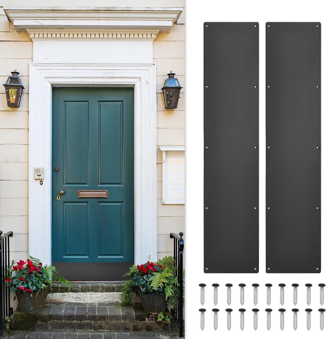 uxcell 2pcs Door Kick Plate, 6 x 28 Inches Aluminum Kick Plate Door Plate, 1.5mm (1/16 Inch) Thickness, for Exterior Front Door or Back Door, Black