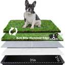 HQ4us Dog Grass Pad with Tray Medium 3121 Dog Litter Box Toilet with 2Artificial Grass for Dogs with Hemmed Edge, Pee Pads for Dogs, Realistic, Less Stink, Potty for Balcony