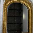 Small Gold Vintage Vanity Desk Makeup Mirror Antique Decorative Wall Mirror,Resin Carved Arch Table Mirror with Stand for Living Room,Bedroom Dresser,Desktop Decor 10.2" x 7"