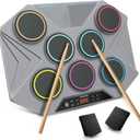 Electronic Tabletop Drum Set, Portable Digital Drum Kit 7 Velocity Sensitivity Drum Pads, LED Music Level Light, USB-MIDI Mac & PC Support, Ideal Gift for Adult and Beginners