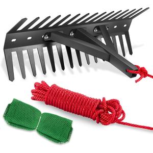 Pond Rake, Weed Removal ToolSteel Blades 32 inch Aquatic Weed Rake, Double Sided Lake Weed Cutter, Clean Aquatic Weeds Muck Silt Lake Rakes, 30ft Thicker Rope, Black.