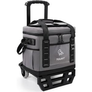 TOURIT Portable 50-Can Collapsible Rolling Soft Cooler with 29L Space & Reinforced All-Terrain Cart with Wheels Easy Transportation, Large Leakproof Travel Beach Ice Chest for Grocery Shopping