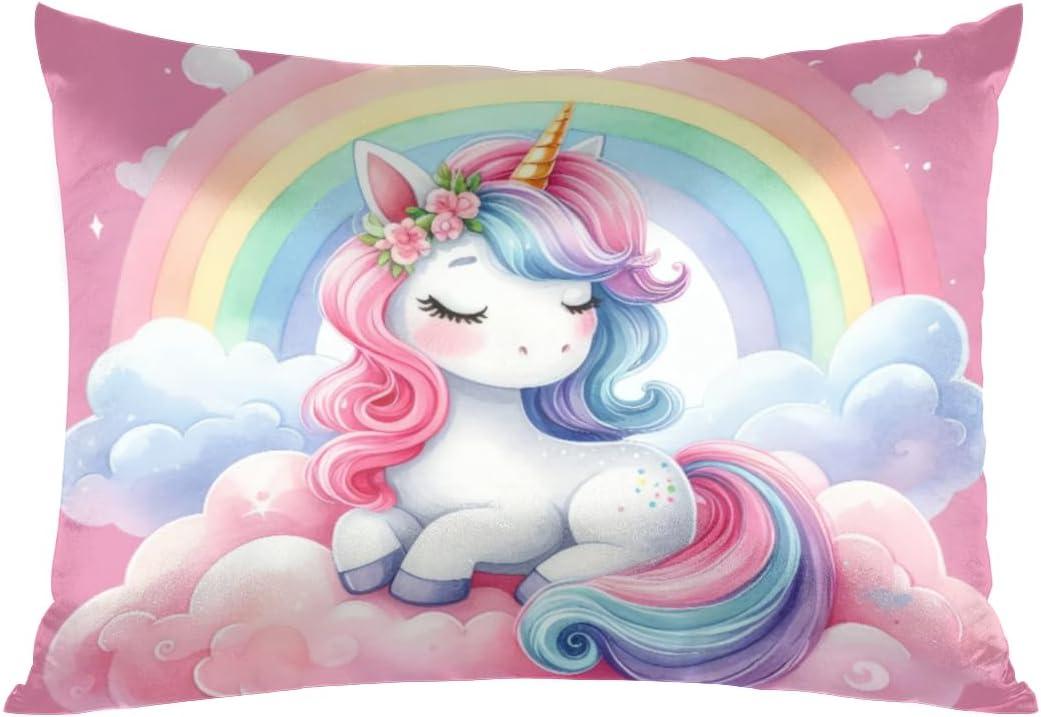 Pink Cute Unicorn Satin Pillowcase for Hair and Skin King Size Silp Silk Pillowcase Soft Satin Cooling Pillow Covers with Envelope Closure for Bed Sofa Decorative (20 × 40in 1 pcs)