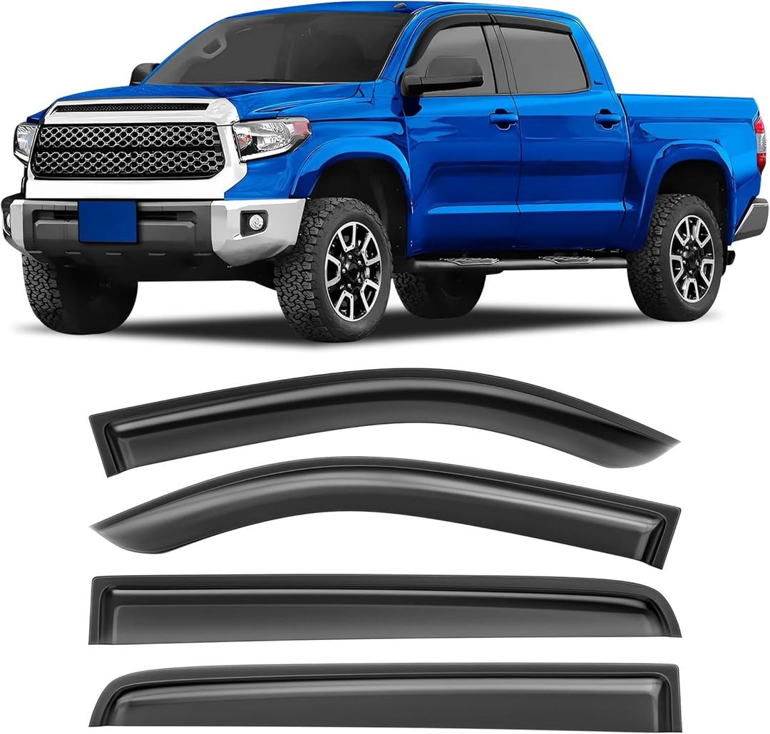 Shatterproof Taped-On Window Deflectors for Toyota Tundra Crew Max 2014-2021, Rain Guards, Window Visors for Car, Vent Deflector, 4pcs
