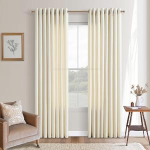 Cream Beige Linen Curtains 84 Inches Long for Living Room Bedroom Neutral Boho Farmhouse Bronze Grommet Ring Top Privacy Light Filtering Non-See-Through Floor Ceiling Linen Drapes 84 Length 2 Panels