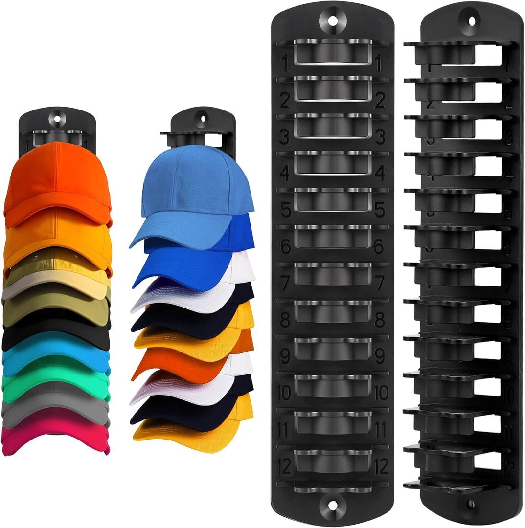 Dntorx Hat Organizer for Baseball Caps, 2 Pack Hat Rack for Wall Hold up to 20 Hats Adhesive Hat Hooks Stand Hat Hanger Organizer Storage Holder Display for Door Closet Bedroom